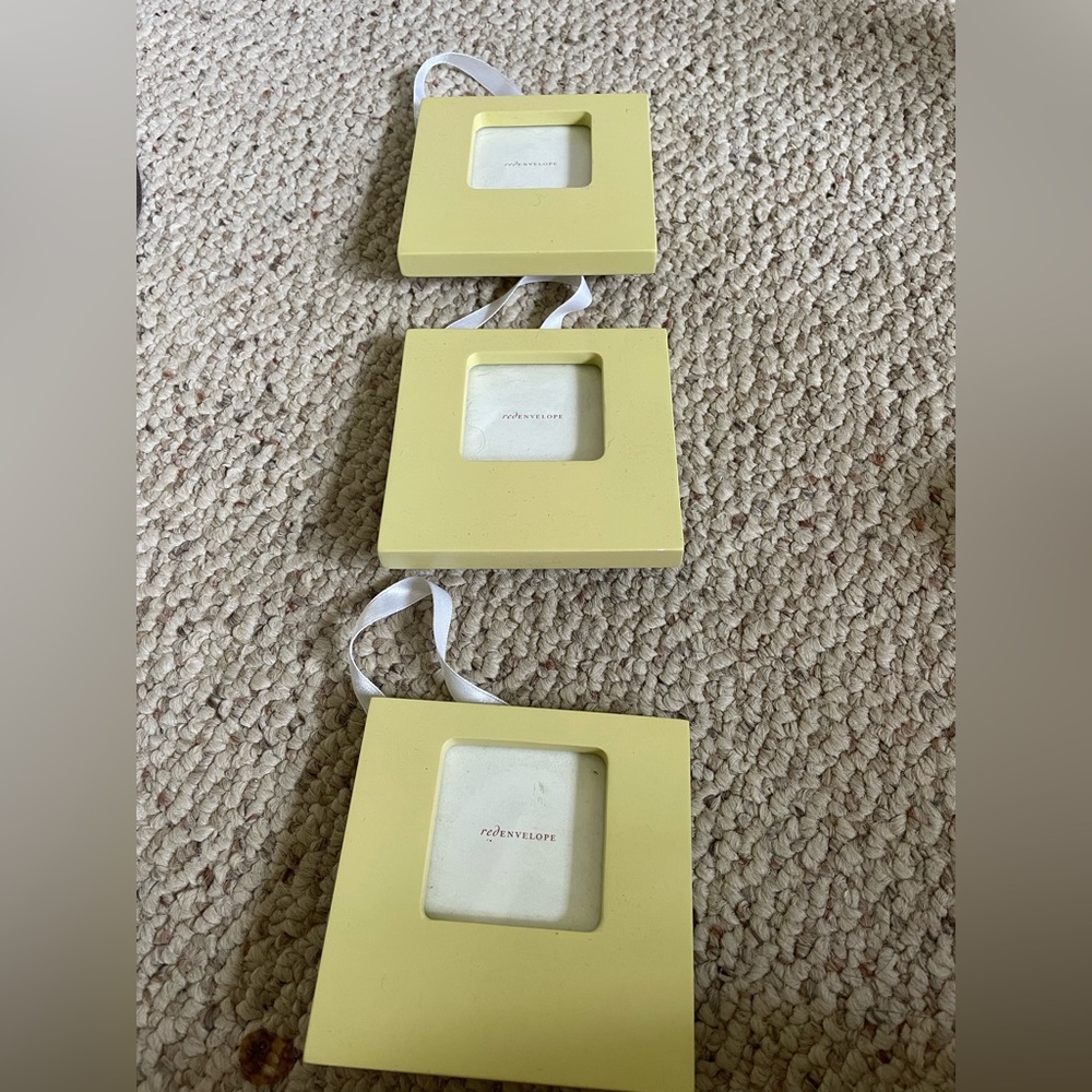 Set of 3 Red Envelope Frames light yellow frame, cream ribbon hanger
